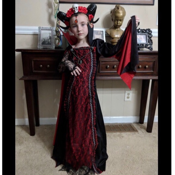 Girls Victorian Vampira Vintage Gothic Vampire Dress Costume - Picture 3 of 11